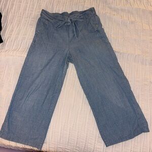 J. Crew Blue Chambray Bow cotton lightweight Flare Wide Leg Goucho Pants 10